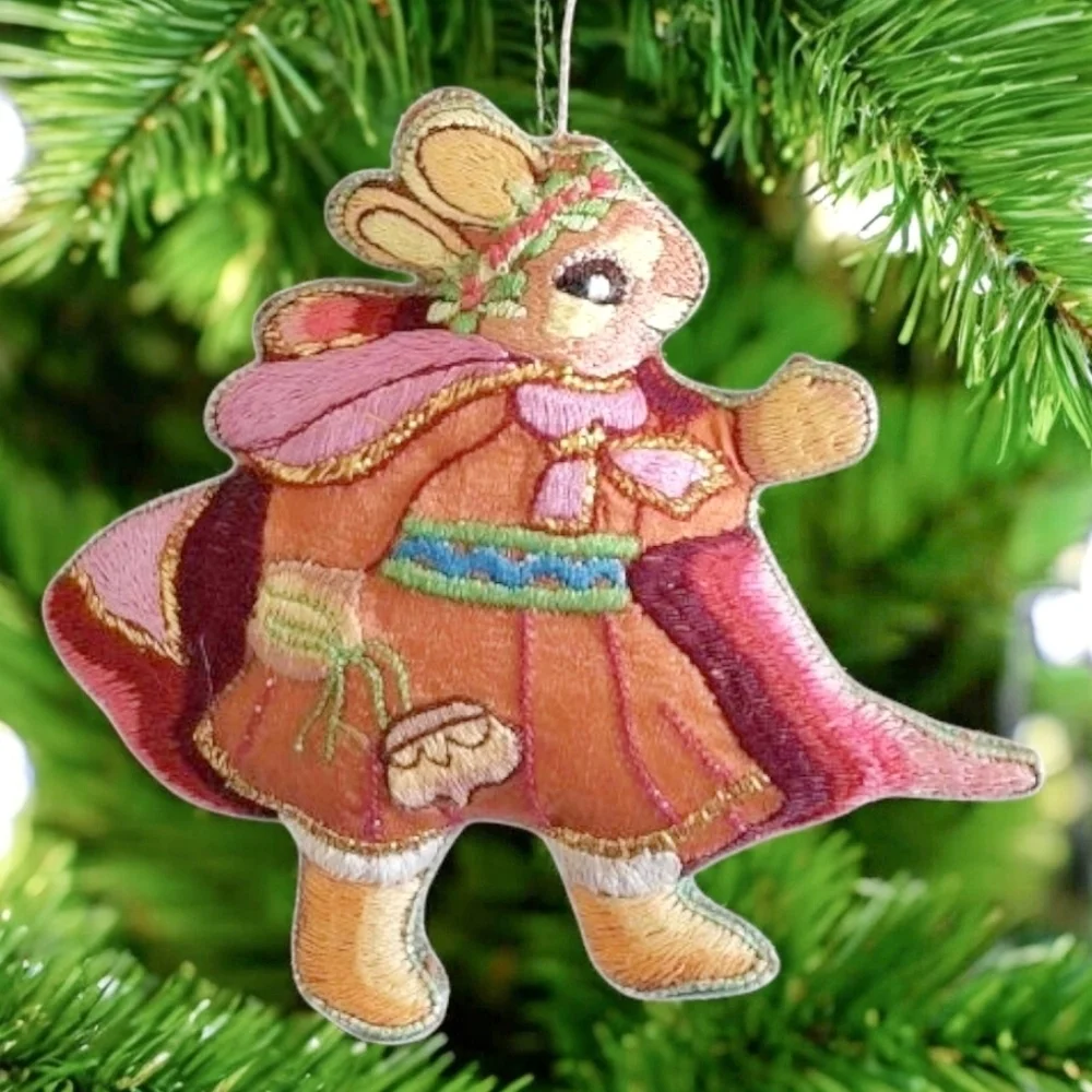 Vintage Bundle of 2 Satin Embroidered Rabbit Christmas Ornament